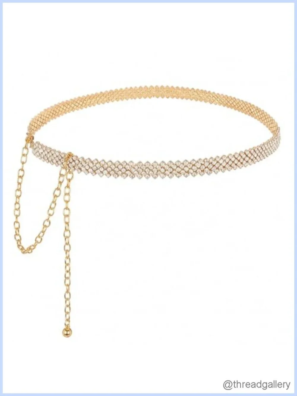 Rhinestone Chain Belt Gold-Tone Sparkly Bling Shimmering Beads Waist Belt